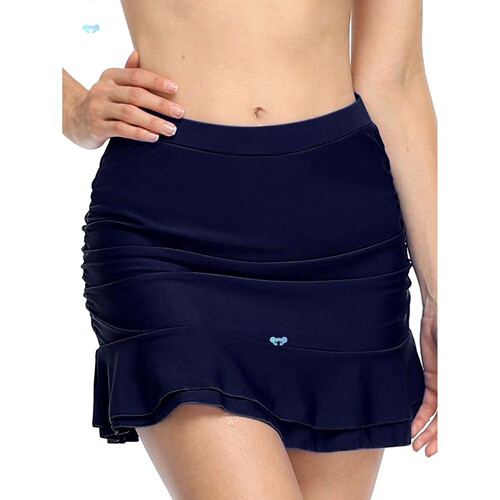 High Waisted Women's Swim Skirt Bottom with Ruffle Hem Teal