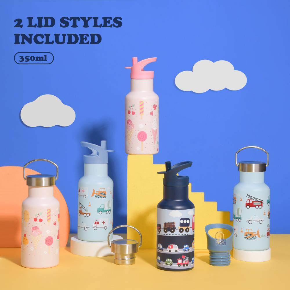 2025新款350ml双层不锈钢运动水壶便携户外双盖提手带吸管保温杯