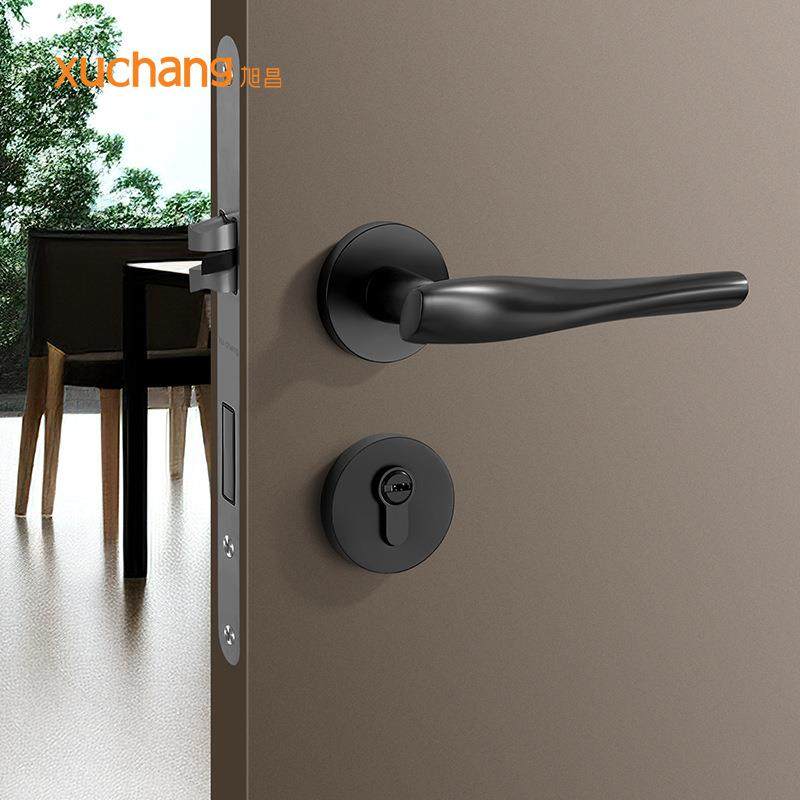 简约轻奢房门锁室内卧室静音门把手金色门锁实心锌合金木门磁吸锁