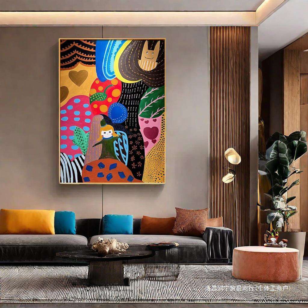 马蒂斯风挂画艺术多巴胺可爱客厅玄关走廊装饰画彩色现代背景壁画图片