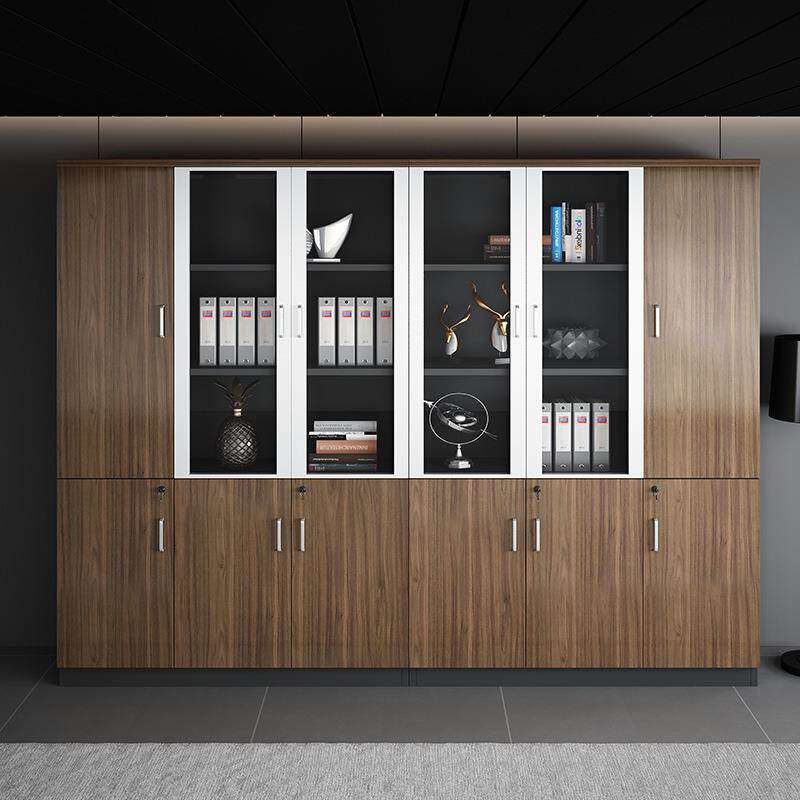 简约办公书柜 木质玻璃门文件柜子储物柜带锁 办公室配套档案柜