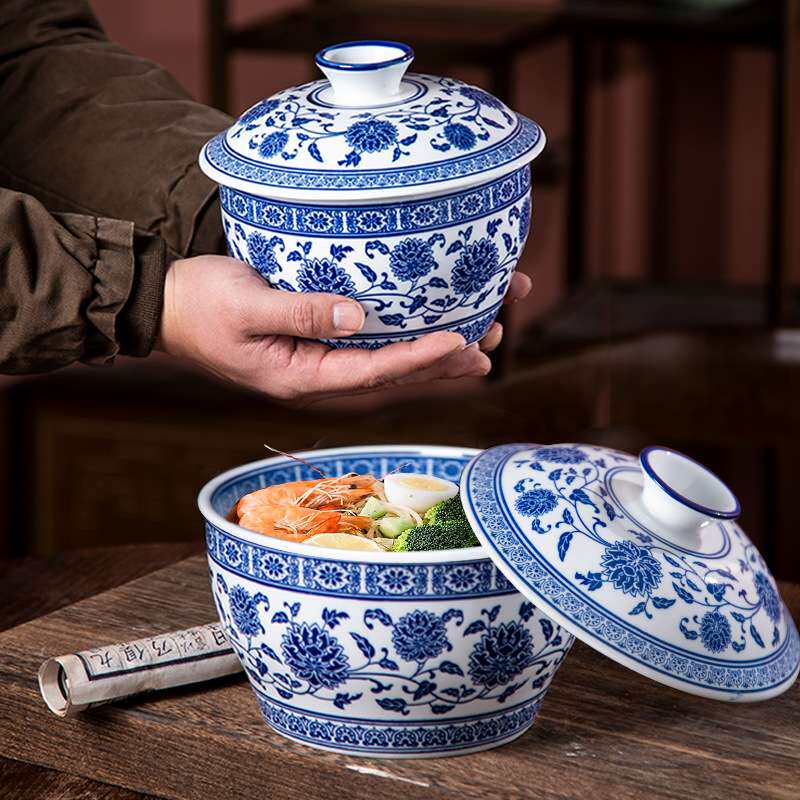 汤碗大碗带盖炖汤火锅调料盅商用青花复古釉下彩瓷陶瓷鸡盅炖盅