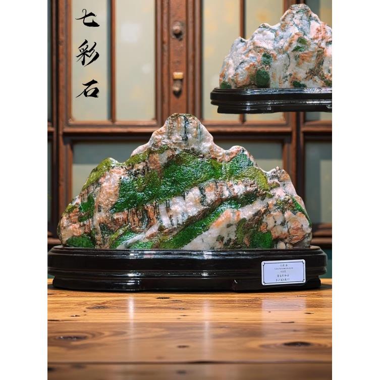 天然青海七彩石原石国画石黄河石水冲石桌面摆件玄关客厅彩色原石