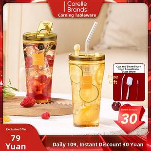 康宁吸管杯玻璃杯咖啡杯办公居家车载时尚大容量水杯2025新款