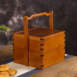 手工竹编席面中式食盒国风提篮双层便携提盒户外茶具盒点心篮