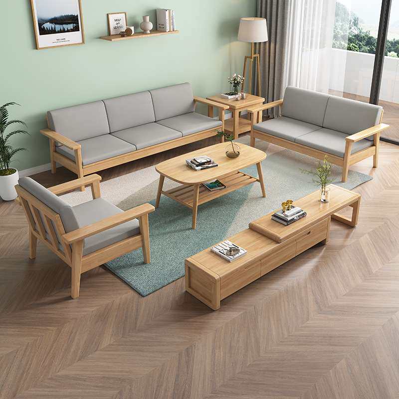 实木沙发大小户型北欧现代冬夏两用公寓出租房可拆洗棉麻布艺沙发