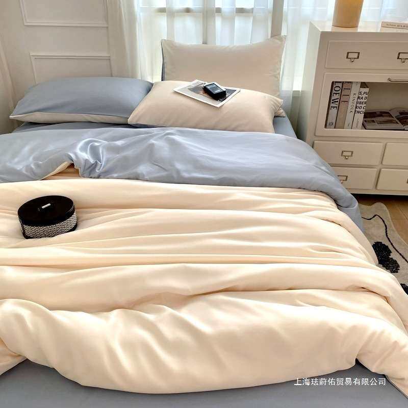 夏季冰丝四件套水洗被套夏天凉感天丝床单学生宿舍三件套床笠