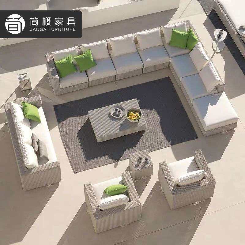 北欧庭院藤家具户外防水防晒沙发茶几脚踏双人躺椅度假村民宿配套