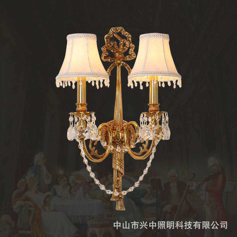 法式全铜复古客厅水晶壁灯餐厅卧室走廊玄关双头创意过道别墅墙灯