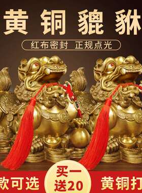貔貅摆件聚财纯铜公母一对家用办公室居家客厅豸皮丘貔恘