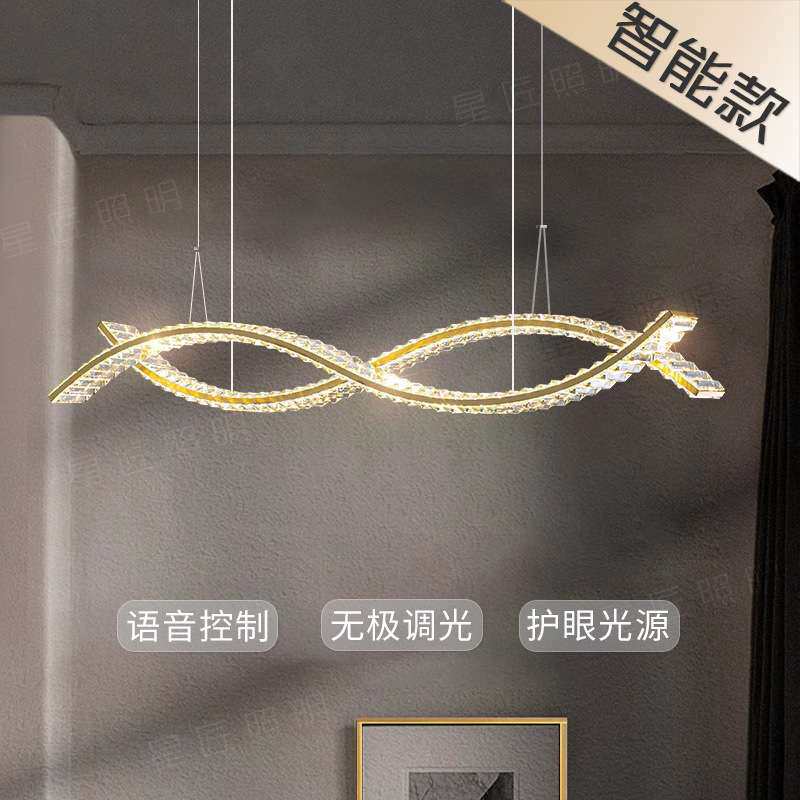 2026新款创意波浪设计师吊灯无频闪高级餐厅蜡烛轻奢长条水晶灯