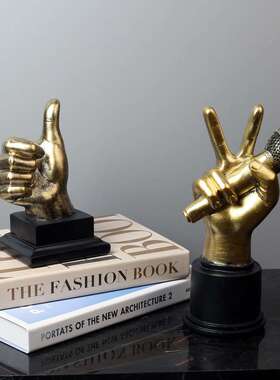 跨境欧式复古点赞胜利手势手指模型树脂摆件办公室酒柜电视柜装饰