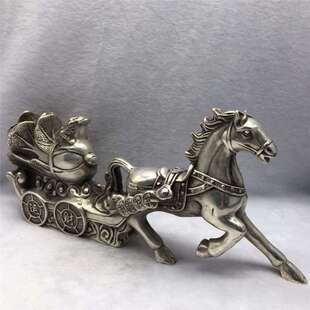 白铜马拉白菜摆件财源滚滚生肖马车运财黄金万两马上发财