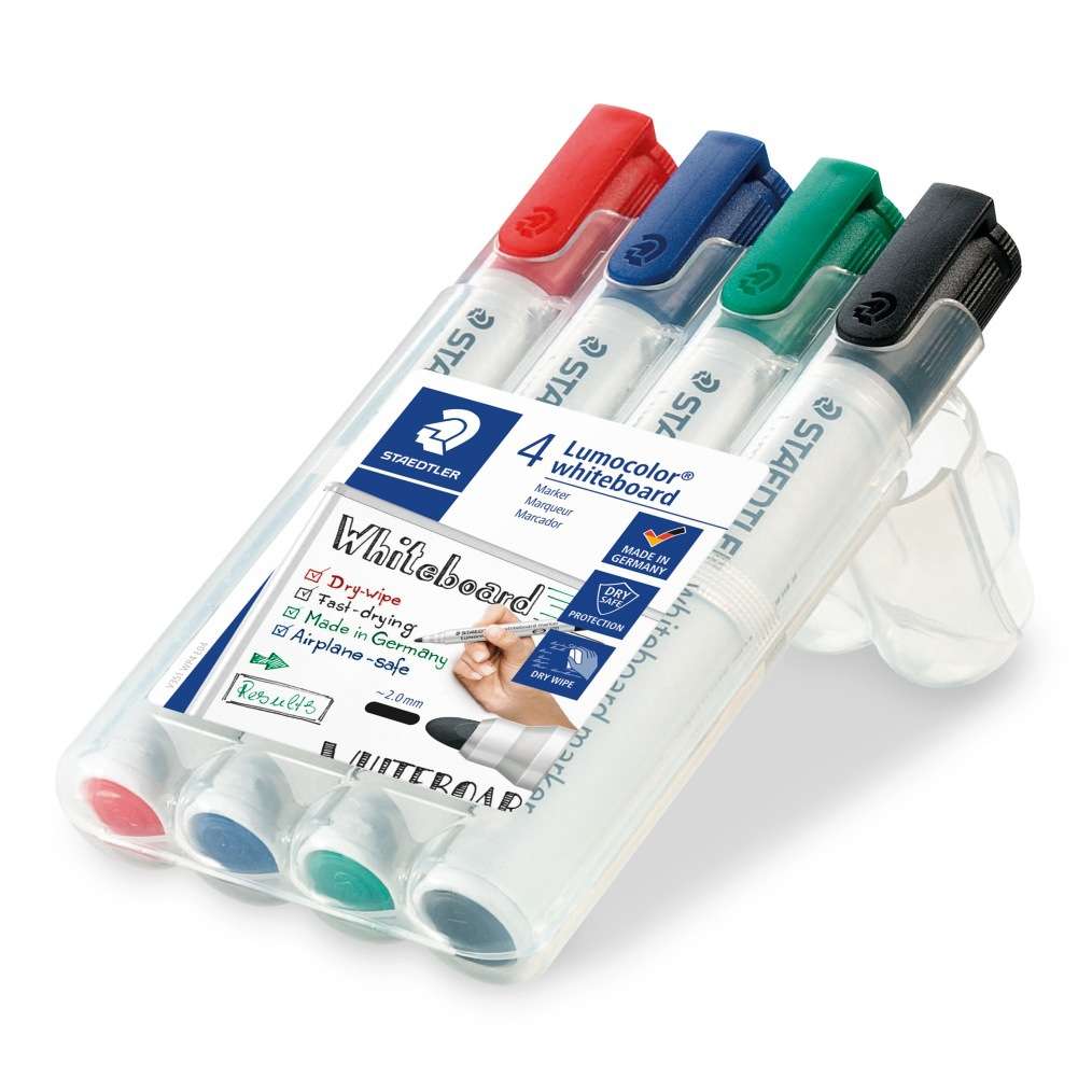 Staedtler 施德楼 351 防干白板笔 黑/红/蓝/绿 易擦 办公4支