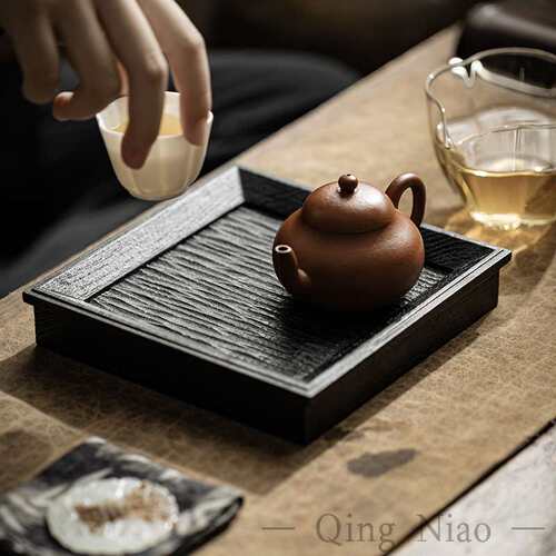 手工无间壶承家用干泡台复古碳化木小茶台方形蓄水茶托盘茶道配件