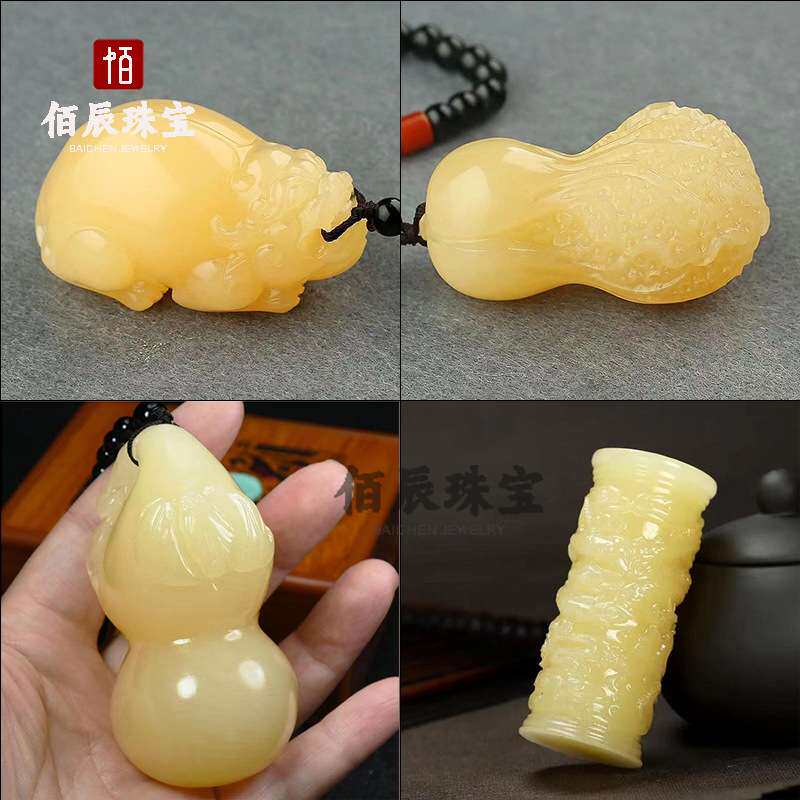 天然米黄玉貔貅手把件直播高货黄玉白菜福猪金蟾玉器文玩把件