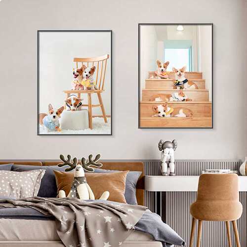 狗狗装饰画柯基宠物儿童房间卧室床头挂画竖版可爱动物玄关墙壁画