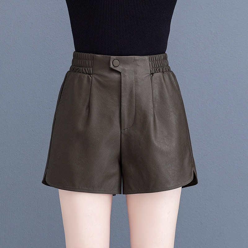 PU皮阔腿短裤女2025年秋季新款松紧高腰时尚显瘦a版皮裤休闲靴裤,女装/女士精品,休闲裤,淘宝优惠券,粉丝福利购,淘宝优惠卷