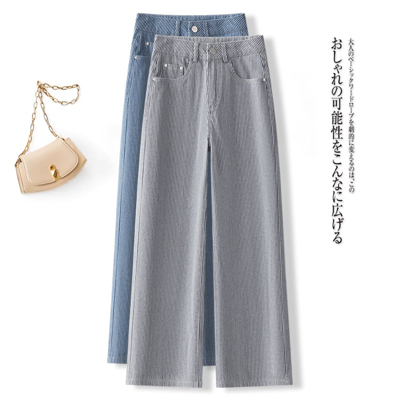 简约条纹阔腿裤女2026年春季新款高腰显瘦宽松百搭休闲直筒裤长裤,女装/女士精品,休闲裤,淘宝优惠券,粉丝福利购,淘宝优惠卷