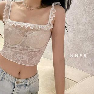 inner樱内 纯欲法式别致小背心内搭花边蕾丝吊带美背内衣女带胸垫