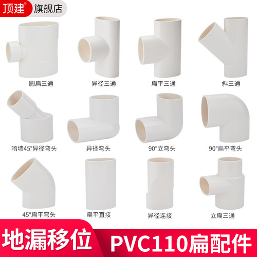 pvc110扁管配件卫生间移位器排水管下水管扁转圆三通伸缩扁管管件