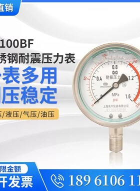YN100BF不锈钢耐震液压高温压力表0-0.6/1/1.6/2.5/4/10/40Mpa