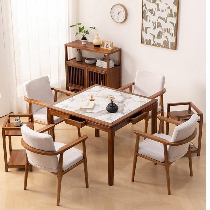 新中式八仙桌四方桌棋牌桌实木茶桌餐桌多功能岩板掼蛋专用打牌桌