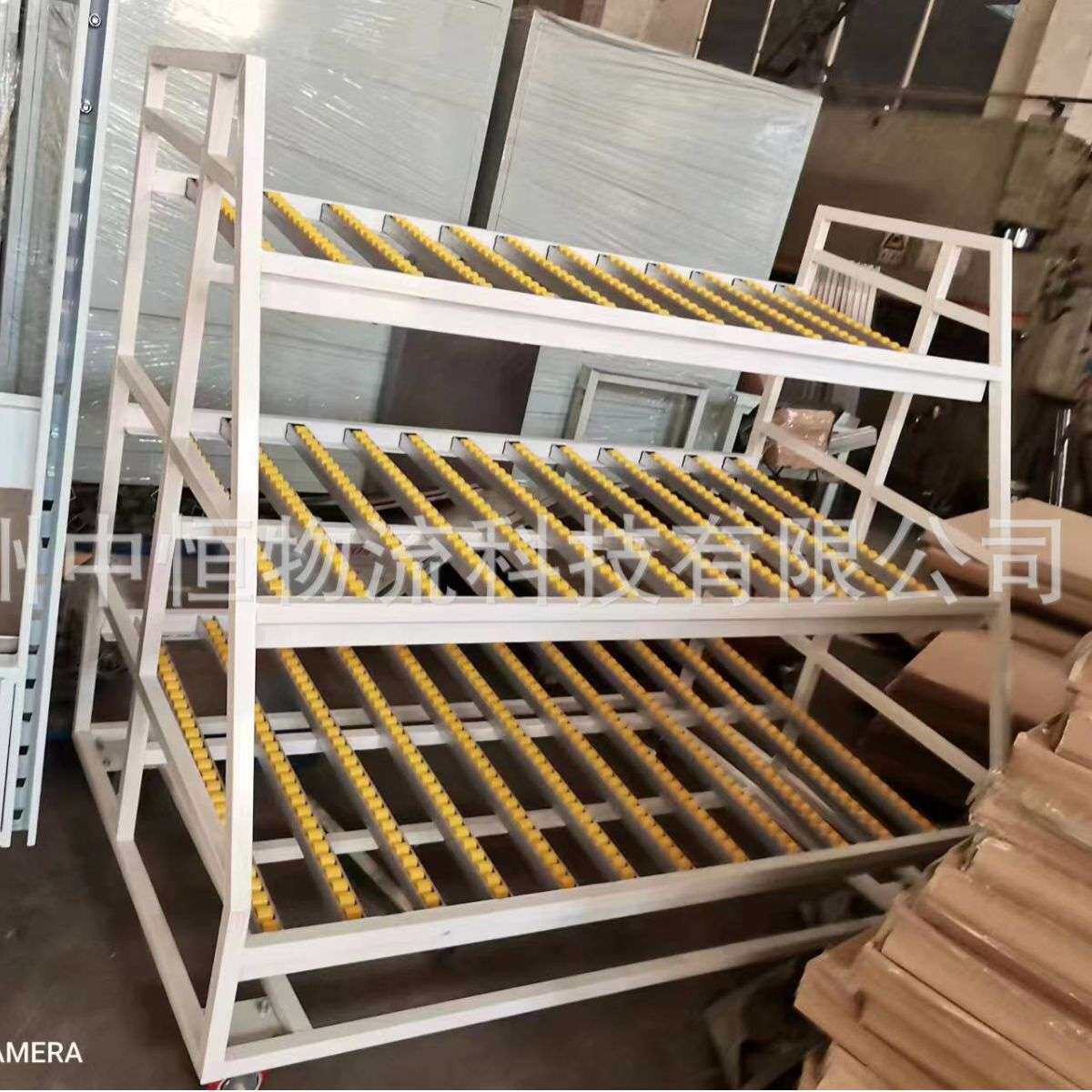 小型滚轮式车间物料存放 流利条货架 铝合金流利条钣金辊道下滑
