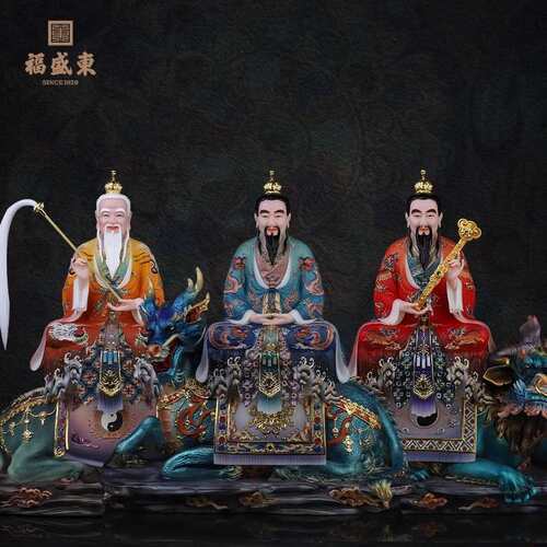 三清祖师神像供奉带坐骑三清祖师爷青牛太上老君元始天尊仿汉白玉