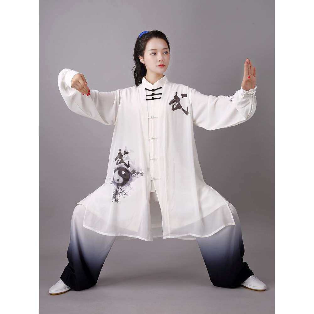 高端太极服女装2025新款飘逸渐变色披纱比赛表演出太极拳练功服男
