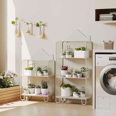 多层植物摆放架子阳台客厅大容量置物架奶油简约落地式铁艺花架