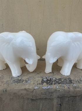 天然玉石吸水大象摆件招财镇宅一对公母化解卫生间风水小白象石雕