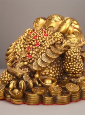 金蟾风水摆件旺财生财金蝉客厅办公桌大中小号招财三足蟾蜍纯黄铜