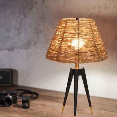 复古侘寂风创意三脚台灯自然藤编灯罩民宿酒店客房书桌定制艺术灯,家装灯饰光源,装饰台灯,淘宝优惠券,粉丝福利购,淘宝优惠卷
