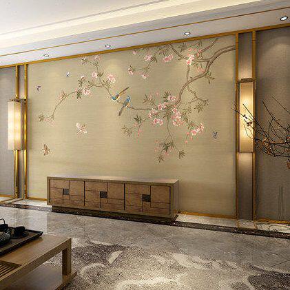 花鸟墙布新中式壁画8现代电视背景墙壁纸客厅装饰D墙纸无缝影视