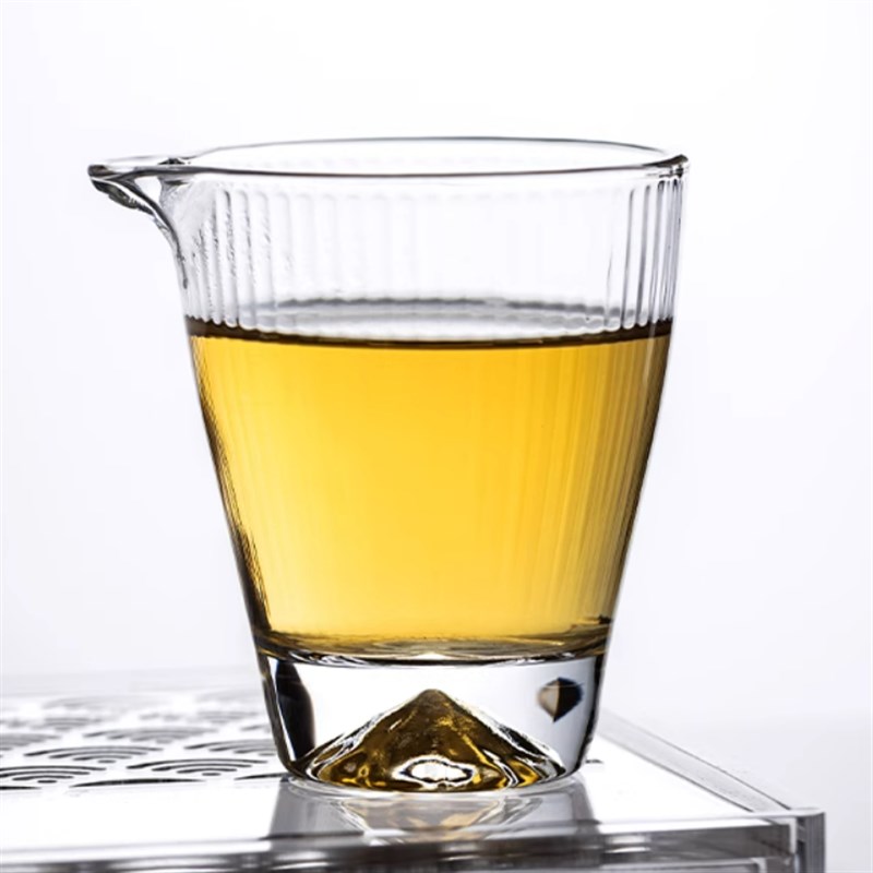 竖纹玻璃简约公l道杯加厚耐热分茶+合金茶漏两件套