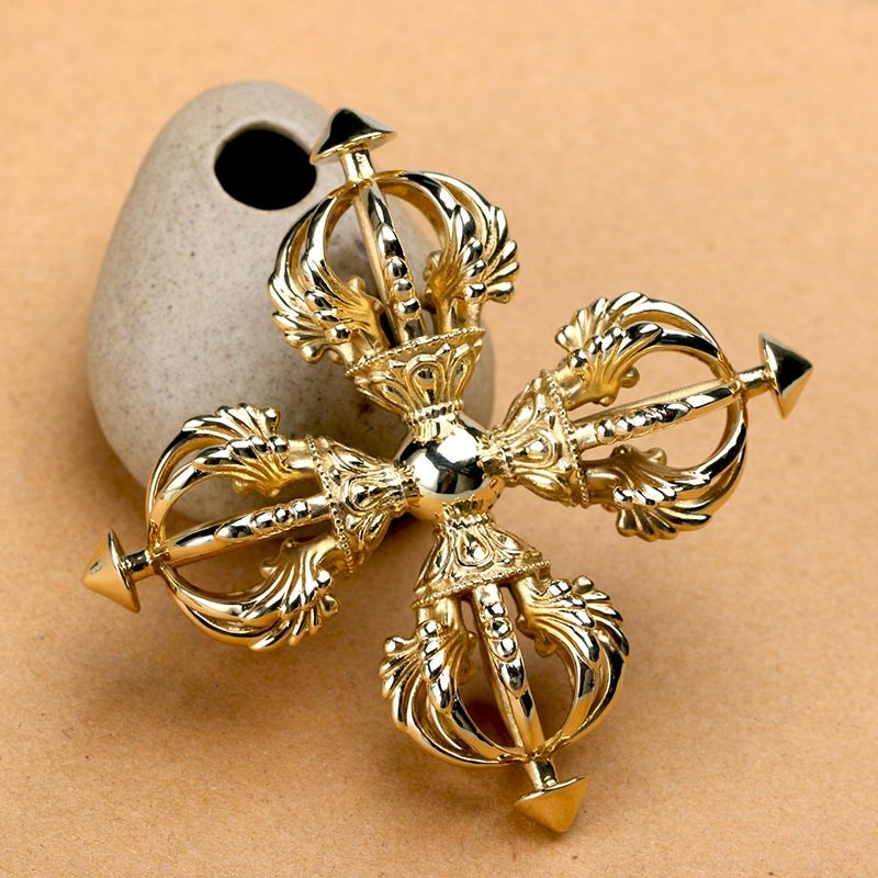 黄铜九股十字金刚杵法器男女手把件降魔杵把玩五股U十字杵摆件底