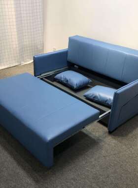 简约现代蓝色皮艺双人皮艺沙发小户型卧室客厅折叠储物功能沙发床
