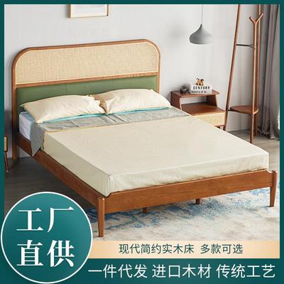 北欧白蜡木全实木床简约高端双人床主卧1.5米1.8米床设计师民宿床