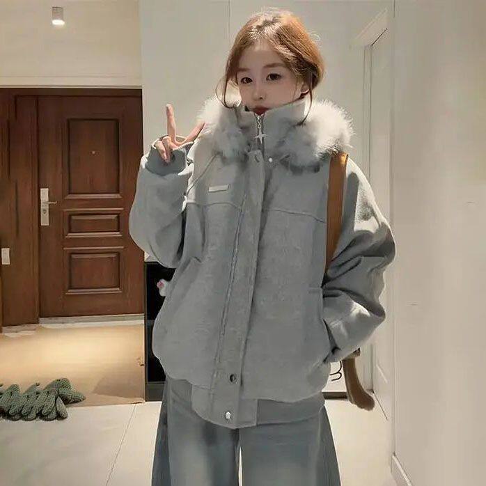 巨好看女款2026新款冬季夹棉毛呢外套女装冬加厚韩系棉衣棉袄