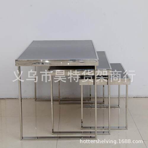 TZ-030新款服装店不锈钢展示台黑色烤漆木板展示台一套三组促销台