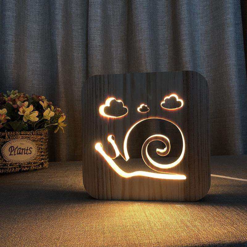 跨境 蜗牛木质小夜灯 儿童台灯 led 新奇创意木头灯FS-T1867W