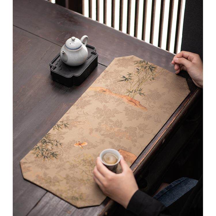 棠颂丨手工刺绣防水茶席锦缎织造复古文艺布艺禅意茶布隔热桌旗
