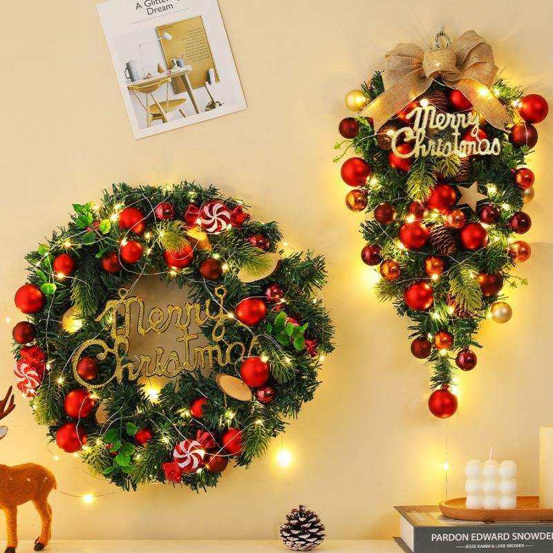 圣诞节装饰品仿真藤条花环圣诞树商场酒店场景布置墙挂门挂金红色