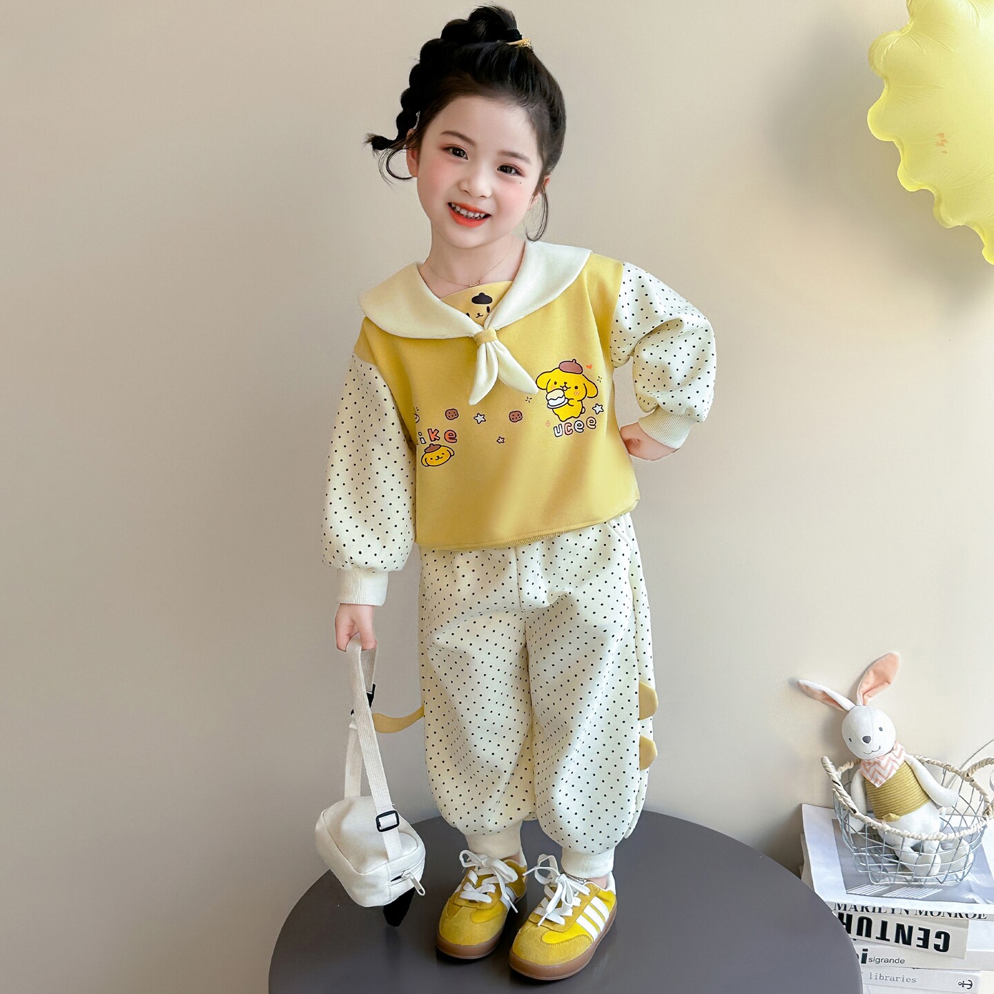 女童卫衣套装春装2026新款女孩春秋衣服洋气时髦圆点海军领两件套