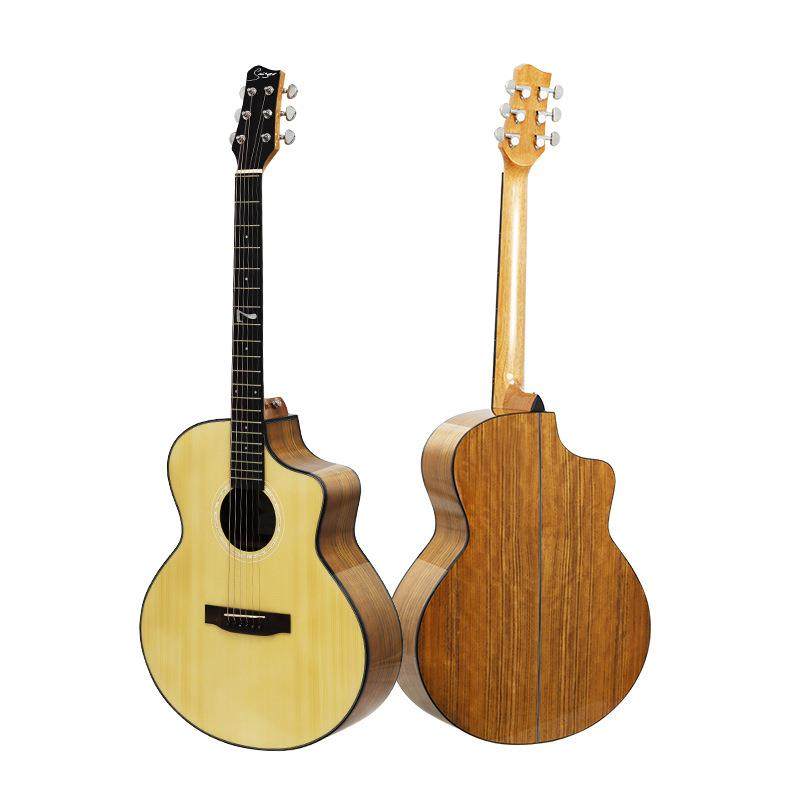 新款吉他 40寸JF桶亮光吉他 云杉单板 镶嵌7缺角民谣吉他 现货