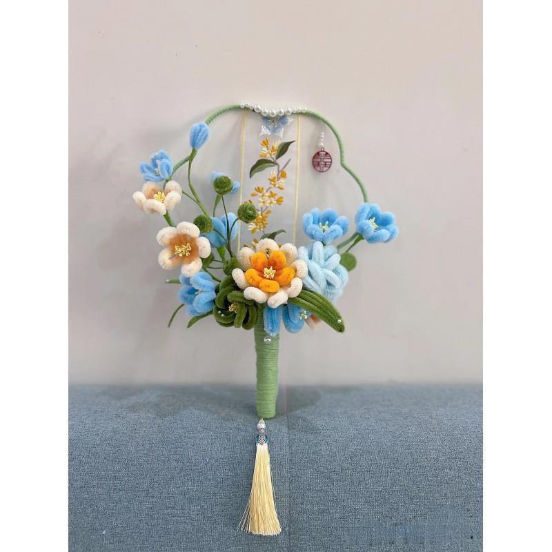 扭扭棒中式团扇新娘团扇扭扭棒手捧花手工编织花束送闺蜜结婚
