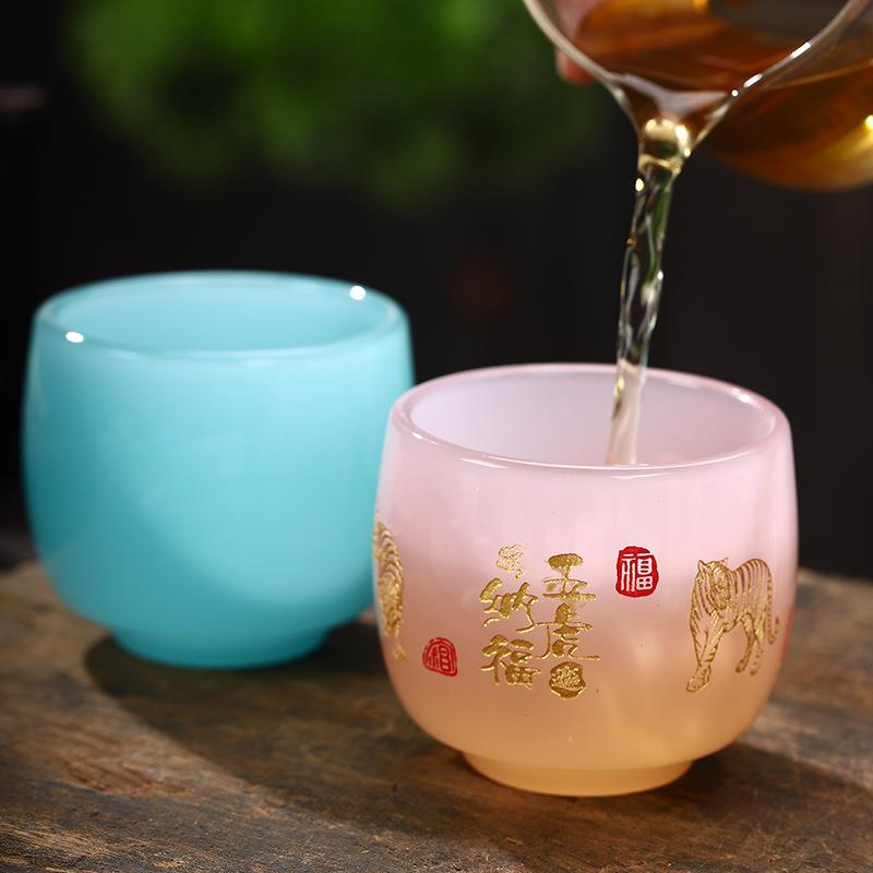 琉璃描金玉瓷刻印主人家用个人单杯高档茶盏精致功夫品茗茶杯