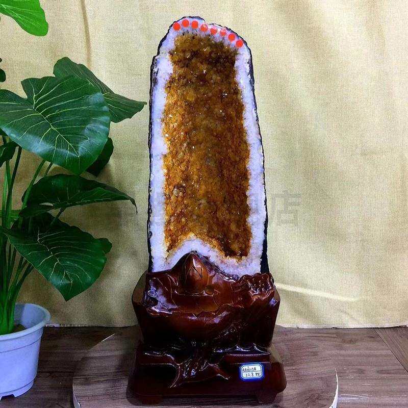 矿宝天然黄晶洞摆件 路清晰漂亮 边壁薄 颗粒饱满 晶体透亮