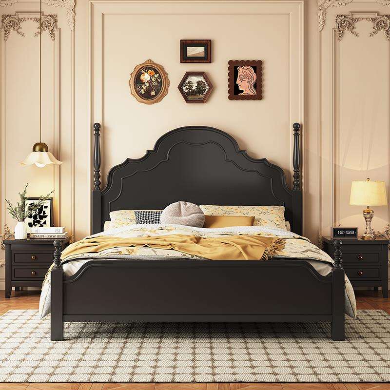 复古风美式实木双人床1.5m1.8m中古风法式床轻奢婚床主卧床安娜床